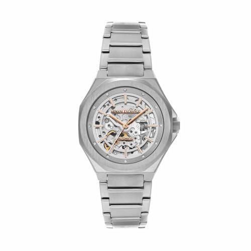 Armani Exchange Orologio da Donna, Movimento automatico a tre lancette e cassa da 36 mm con cinturino in Acciaio inossidabile, Tono Plateado