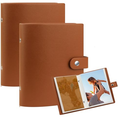 2 Pack Small Photo Album 6 x 4,PU Leather Cover Photo Album, Mini Photo Album Book for 10x15 cm Pockets Hold 52 4x6 Pictures, Picture Book for Photos Family Anniversaries Baby Vacations (Brown)