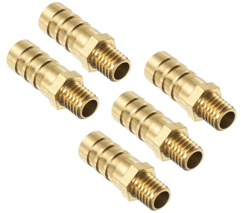 QUARKZMAN 5Pcs Latón Espiga Manguera Montaje Métrico M8-1.25 Macho a Púas Adaptador para Manguera ID 10mm Adaptador de Conexión de Tubería con Púas para Agua, Combustible y Aire