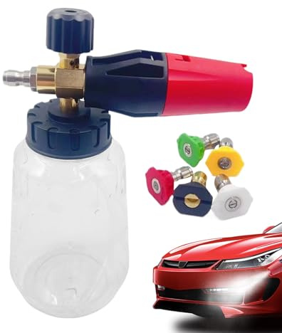 Spruzzatore di schiuma per auto, cannone in schiuma per idropulitrice con doppio connettore, detergente per sapone con 5 ugelli per la pulizia di veicoli, per esterni, tetti e vialetti
