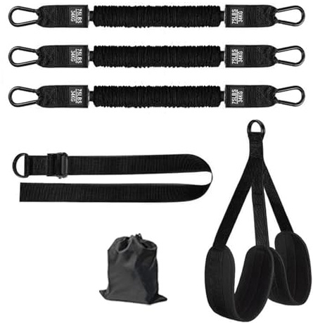 Wizoowip Schlingentrainer -Sling -Trainer Set 4 Verstellbar Widerstandsbänder, Klimmzug Bänder MIT 2 Fußstein Schwarz C