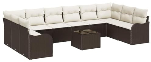 vidaXL Outdoor Ecksofa-Set mit Kissen in Braun und Creme, modularer Rattan-Design, bequemes Sitzen für Gärten und Terrassen. Perfekt für 8 Personen, wetterfeste Möbel für Garten, Patio und Lounge.