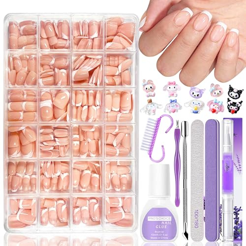 420 Stück Falsche Nägel Tips Set - Extra Short Ballerina Press On Nails Soft Gel Full Cover Nail Tips für Gelnägel, Französisch Hautfarbene Kurze Fake Nägel für Frauen Nail Extensions (NudeWeiß Kurz)