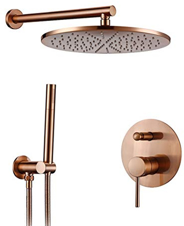 Sistema doccia, miscelatore deviatore a parete con soffione rotondo a pioggia e doccetta, design di lusso, 20-30 cm