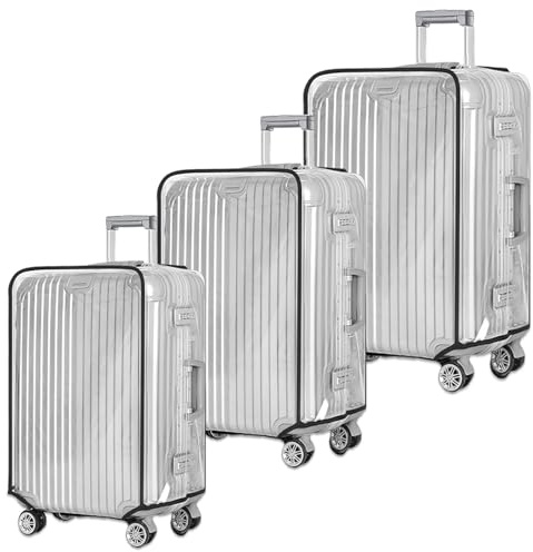3 PCS Clear Suitcase Covers Protectors Set, Waterproof PVC Suitcase Cover Luggage Covers for Suitcases 20 24 28 inch, Transparent Luggage Cover for Wheeled Suitcases, Anti-Scratch Travel Protector Kit