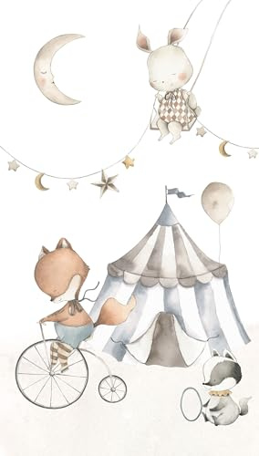 Rasch Kindertapete Zirkus Kids World II - Verspielte Fototapete Tiere in Blau für ein ruhiges Wohnambiente im Mädchen und Jungen Zimmer - 2,8 m x 1,59 m