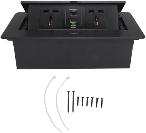 Buachois Desktop Pop Up Outlet, 2xAC Sockets 16A 4000W 1xUSB A 1xType C Ports Table Recessed Power Strip Desktop Pop Up Power Strip for Conference Room Kitchen Worktops