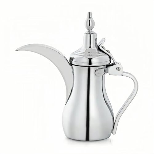 Cafetera árabe de acero inoxidable, tetera vintage de Oriente Medio, decorativa, jarra de té retro, jarra de agua multiusos para leche, para casa, oficina, vacaciones (plata, 32 onzas (700 ml)