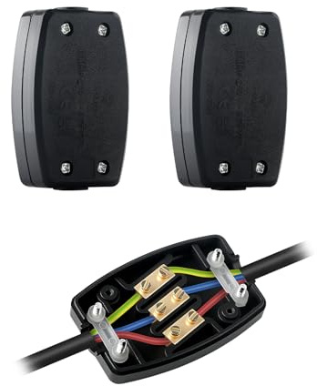 3 Terminal Electrical Cable Junction Box 13Amp 250v Flex Connector 3 Core Black Cable Connectors For Indoor Lighting, Electrical Power, Wiring – Pack of 2