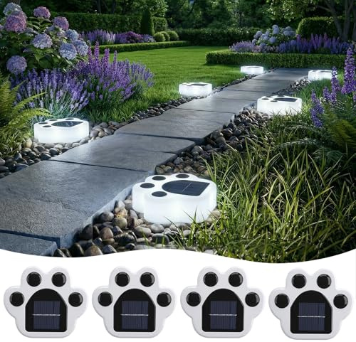 Qoosea Luces Solares Suelo Jardín Exterior, 4 Piezas LED Luz Solar Suelo de Huella de Pata, Lámparas Solares IP65 Impermeable, Decoración para Camino Césped Patio Terraza