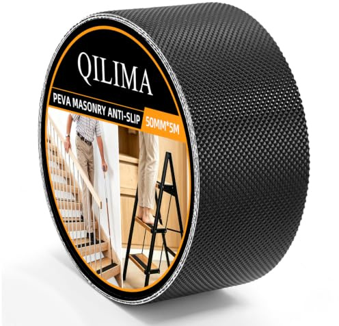 QILIMA Antirutsch Klebeband Schwarz 5cmx5m, Premium Grip Tape mit Verbesserter Textur, Ultra-dünnes & Wasserdichtes Anti-Rutsch-Band für Sicheren Halt, Ideal für Treppen, Werkzeuggriffe und Sport