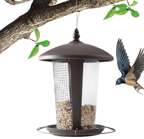 s para Aves Exterior,de Doble Función con Techo Metálico - Estacion De Alimentacion Exterior para Carboneros,para Jardín Patio Árbol Balcón