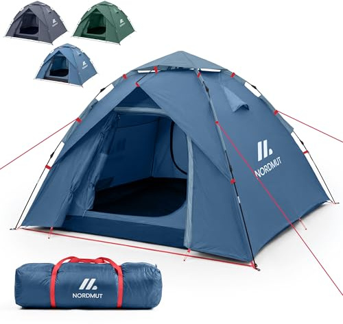 NORDMUT® Wurfzelt 2-4 Personen für blitzschnellen Aufbau – Pop Up Zelt 2-4 Personen wasserdicht & UV-Schutz – Campingzelt mit hervorragender Luftzirkulation (Blau)