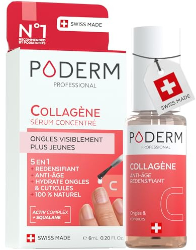Poderm 5 en 1 Sérum Booster Uñas - Colágeno | Tratamiento Redensificante & Antiedad para Uñas Debilitadas - 6 ML | Hidrata & Refuerza | 100% Natural - Desarrollado por un Podólogo en Suiza