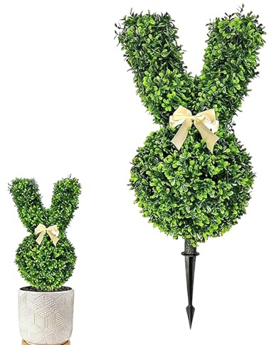 Albero Artificiale con Coniglietti - Topiari Primaverili per Giardino con Paletto a Tema Coniglietto | Addobbo Pasquale per Esterni a Forma di Coniglio - per Cortile Fattoria Prato Terrazzo e Spazi