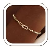 HANLI 4mm Stretch Beads Armband Damen Silber / 14K Gold Vergoldet Hypoallergen Minimalistisch Einstellbar Armbänder Statement Schmuck für Sie