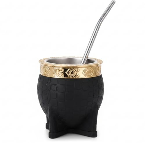 Takingup Argentine Mate, Svart Imperial Argentine Mate Cup - Pumpa i rostfritt stål med snidad kant och sugrör, isolerad för varma/kalla drycker, glödlampa