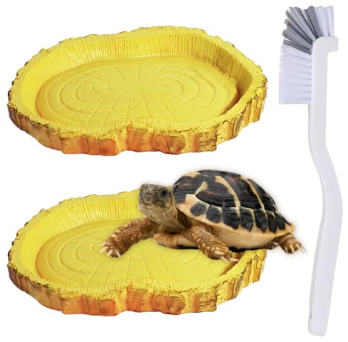 TEHJAM 2 Piezas Terrario Tortugas De Tierra,Cuencos De Agua Para Reptiles,Crecimiento Terrario,Accesorios Para Terrarios,Serpientes,Salamanquesas,Cepillo Des Limpieza Incluido