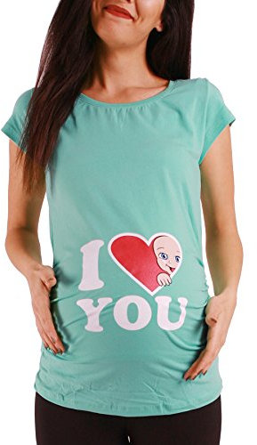 I Love You – roligt roligt sött mammamode med motiv mammaskjorta för graviditet t-shirt graviditetsskjorta, kortärmad, Mint, L