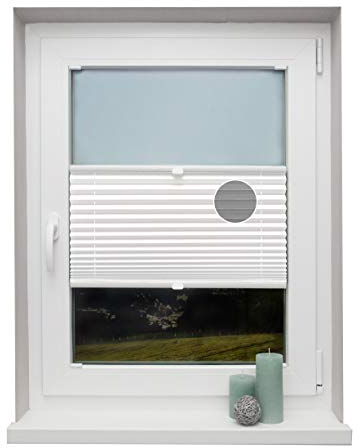 Plissee auf Maß Thermo für alle Fenster Montage in der Glasleiste Blickdicht mit Spannschuh Sonnenschutzrollo Weiß Breite: 101-110 cm, Höhe: 40-100 cm