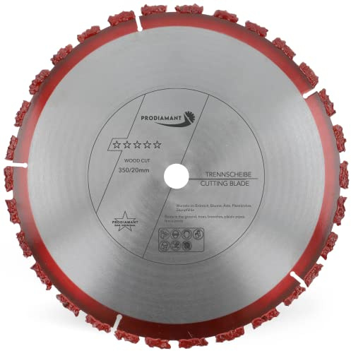 PRODIAMANT Disque à tronçonner professionnel WoodCut 350 mm x 20 mm Disque à tronçonner en carbure pour le bois, les racines d'arbres, le bitume et le carton bitumé pour toitures