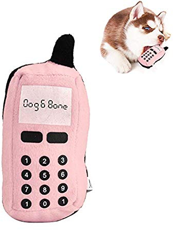 Pssopp Squeaky Plush Cell Phone Toy Dog Chew Pet Squeaker Toys Funny Mobile Shape Interactive for Cat(Pink)
