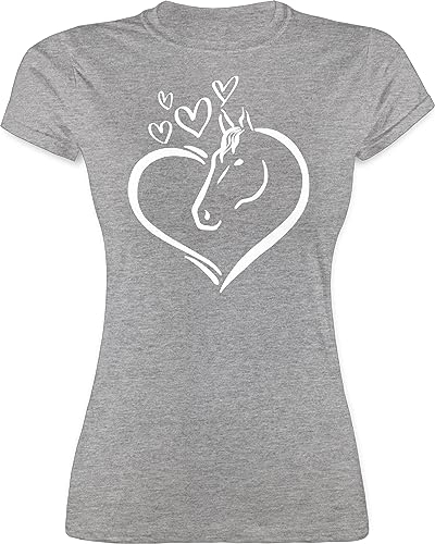 Shirt Damen - Pferde - Pferdeportrait - S - Grau meliert - reitklamotten pferdeliebhaber Horses Funshirts für Frauen pferdeshirts Pferd tiermotiv Tshirt reitbekleidung reiten pferdeherz t-Shirt