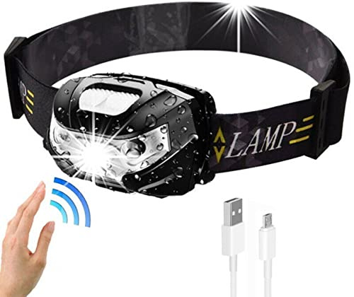 SUNWAN LED Head Torch,10000 Lumen Ultra Bright USB Rechargeable Headlamp,Hand Shake Sensor Switch,3 Light Mode,IPX4 Waterproof