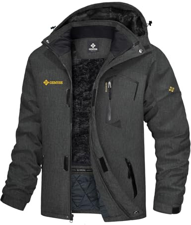 GEMYSE Herren Skijacke Winddichte Wasserdichte Fleece Winterjacke mit Kapuze für Outdoor(Graphitgrau,L)