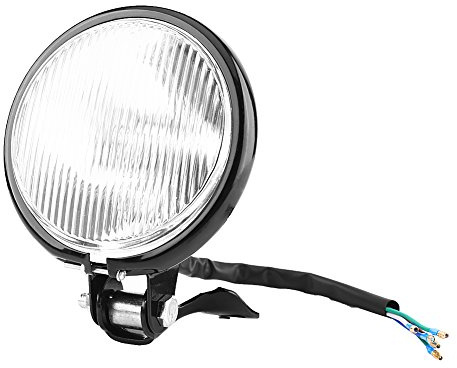 EVGATSAUTO Motorcycle Front Headlight, 5 Motorcycle Headlight Lamp Bulb Headlamp For Choppers Round (Black shell white glass cover)