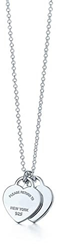 ShFhhwrl Halskette Klassische Doppelte Herzanhänger-Halskette 45 cm, Die EIN Elegantes Liebesschmuckgeschenk Für Charmantes Silber Bietet