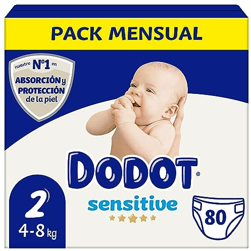 Dodot Pañales Bebé Sensitive Talla 2, 80 Pañales, [diapersNappyWeight], Nuestro n1 en Protección de la Piel