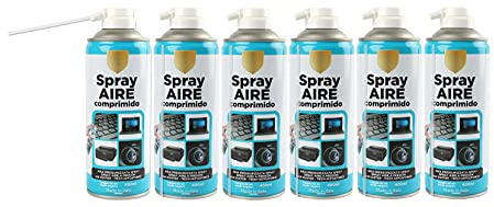 6 x Spray Aire Comprimido 400ml para la Limpieza Ideal para Teclados, Ordenadores Impresoras y otros Equipos Eléctricos Eliminación de Polvo