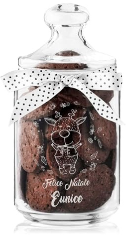 Maverton Biscottiera in vetro, incisione personalizzata, capienza 1L | Chiusura ermetica, dimensioni 21 cm x 8,5 cm, idea regalo per il Natale, felice natale