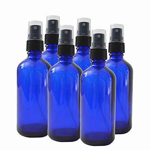 ComptoirDesBoites 6 x Flacons vaporisateurs verre bleu 100 ml avec spray noir