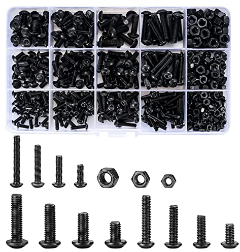 500 Stk. Schrauben und Muttern Sortiment Set, schwarze Innensechskant , PTFE (Polytetrafluorethylen), M3/M4/M5 Gewindemaschinen Sechskantschrauben Dübel