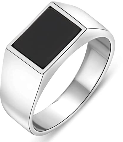 Siegelring Onyx Stein Schwarz für Damen und Herren Silber 925 Rhodiniert Eckig