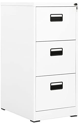 Tidyard Aktenschrank Büroschrank Schubladenschrank Stahlschrank Universalschrank Schrank Mehrzweckschrank Büromöbel Metallschrank Lagerschrank, mit 3 Schubladen,Weiß 46x62x102,5 cm Stahl