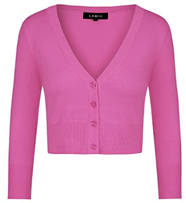 MINTLIMIT Knitted Cardigan Women Girls Cute Vintage 3/4 Sleeve Front Buttons Cardigan Shrug,Fuchsia,XL