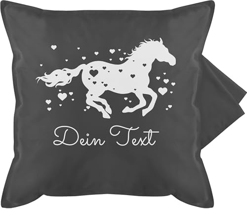 Kissenbezug - Pferde - Pferd Dein Name Wunschtext Text - 50 x 50 cm - Grau - kissenhülle pferdekissen reiter voltigier kuschelkissen kissen geschenke für pferdeliebhaber pferdemotiv voltigieren