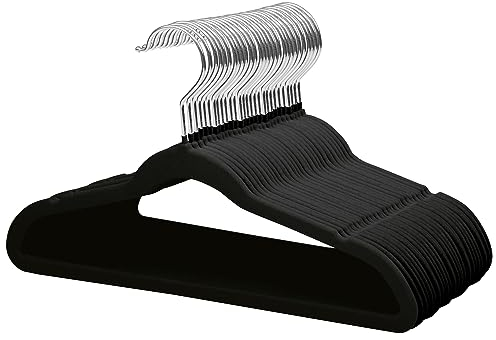 ManGotree 35cm Grucce di Velluto per Bambini, Appendiabiti Ultra-sottili per Bambini con Gancio Girevole a 360°, Grucce in Feltro Antiscivolo per Giovani, Robuste e Durevoli (Confezione da 32, Nero)