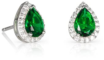 Diamond Treats Ohrstecker in Tropfenform aus 925er Sterling Silber für Damen mit weißen, grünen, blauen oder roten Zirkonia-Steinen, Ohrstecker aus 925er Silber für Frauen