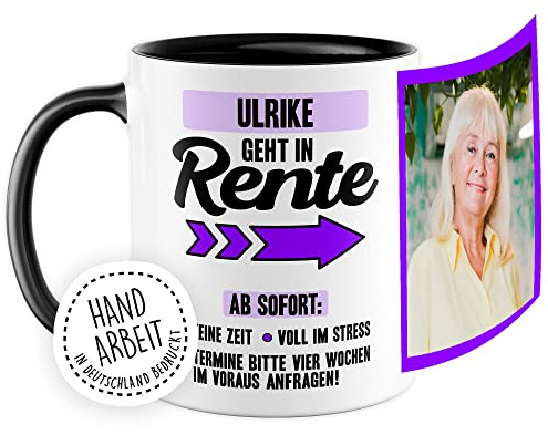 Rente Tasse personalisiert Ruhestand Kaffeetasse Rentnerin Geschenk anpassbar Kollegin Geschenkidee Abschied Pensionierung eigener Name lustiger Spruch Custom Kaffee-Becher eigenes Bild