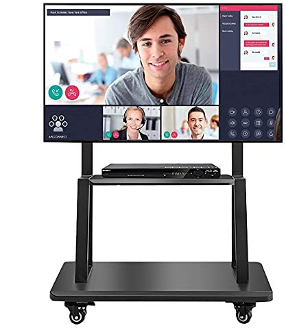 GGZONE Meuble TV Haut pour Chambre à Coucher avec Rangement, Convient aux écrans LCD LED 50 55 60 65 70 75 Pouces, Chariot TV Roulant autoportant sur roulettes, Support de Sol TV réglable en Hauteur
