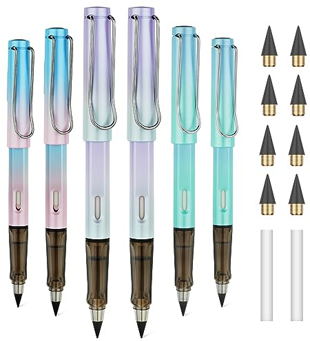 OFFCUP Lapiz Infinito, 6pcs Lápiz Sin Tinta Portátil, Lápizs con 6pcs Cabezales Reemplazables y Goma de Borrar, Lápiz Reutilizable para Escribir, Dibujar, Hogar, la Oficina, la Escuela (Gradiente)