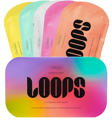 LOOPS VARIETY LOOP KIT - The Best Hydrogel Korean Face Masks for Every Skin Moment - Loops Face Mask - 5 Masks for Hydrating, Detoxifying, Repairing, Soothing, and Rejuvenating - All Skin Types 5pc