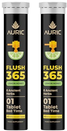 Auric Flush365 Effervescent 40 Tablets with Triphala, Isabgol, Castor Oil & Senna | Honey Lemon Flavor | Plant-Based Supplement