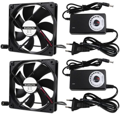 2 Sätze 120mm Gehäuselüfter AC 220V 240V 3000rpm mit Drehzahlregelung bis zu 12V Dual Kugellager 114CFM für Schrank, Workstation, Chassis und Server