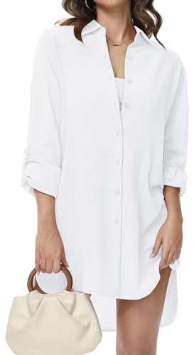 Tanmolo Damen Bluse Langarm Hemdbluse Lässige Longbluse | V-Ausschnitt, Langarmshirt, Knopfleiste, Krempelärmel, Lässiges Longshirt, Ideal zu Leggings