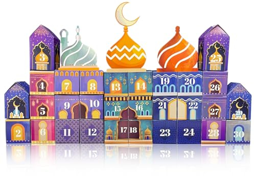 Ramadan Kalender Boxen Ramadan Kalender Zum Befüllen Mit 30 Bunte Box Und 3 Dach, Ramadan Deko Ramadan Kalender Kinder Ramadan Adventskalender, Ramadan Dekoration Eid Mubarak Geschenkbox